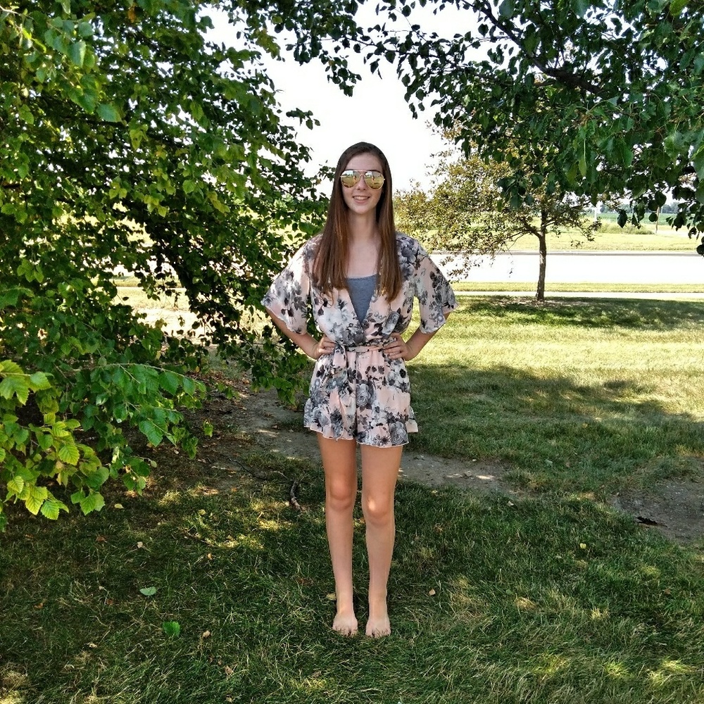 Women's Baby Pink Floral Romper